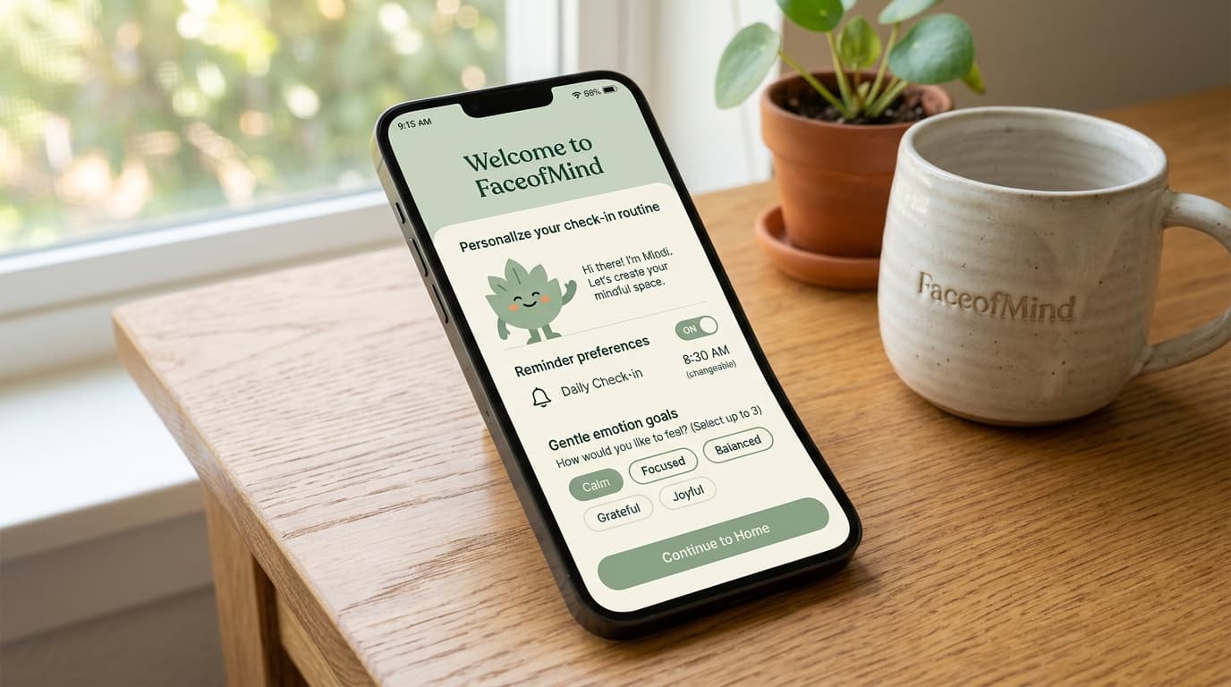 FaceofMind set up profile screen